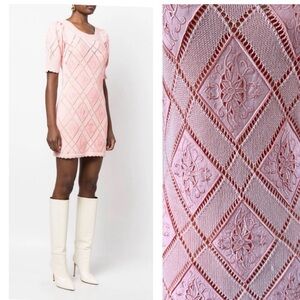 LoveShackFancy Katara Pink Knit Croquette Mini Dress